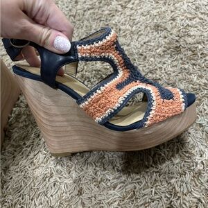 Lucky brand Stylish Wedge Sandals - Navy and Orange size 6
